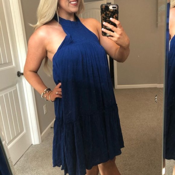 NWT VICI Blue Halter Tierded Ruffle Midi Dress - Picture 2 of 8